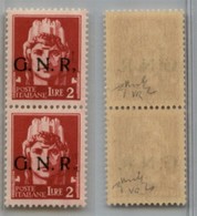 1290 GNR VERONA - 1944 - GNR Verona - 2 Lire (482ib/ic) - Coppia Verticale Con Difetto Di Stampa (rottura Sulla Destra D - Altri & Non Classificati