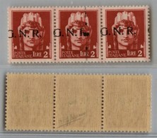 1291 GNR VERONA - 1944 - GNR Verona - 2 Lire (482fa+482faa/ic+482fa) - Striscia Orizzontale Di Tre Con Soprastampa Spost - Other & Unclassified