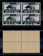 2103 TRIESTE A - 1947 2 Lire Posta Aerea Soprastampato (2b/ba) – In Quartina – Soprastampa In Basso – Gomma Integra - Altri & Non Classificati