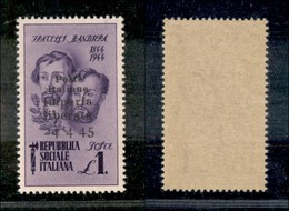 2127 EMISSIONI LOCALI - IMPERIA - 1945 – Imperia – 1 Lira Fratelli Bandiera Soprastampato (14b) – Senza Trattino Tra 24  - Otros & Sin Clasificación