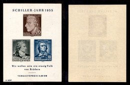 2384 GERMANIA - 1955 – Foglietto Friedrich Schiller (unif.BF12) – Gomma Integra (30) - Andere & Zonder Classificatie