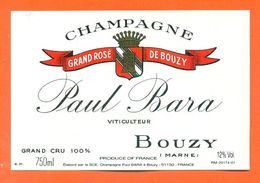 étiquette De Champagne Brut Grand Rosé Paul Barra à Bouzy - 75 Cl - Champagne