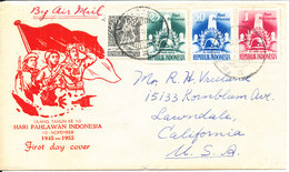 Indonesia FDC 10-11-1955 Uprated And Sent To USA - Luchtpost