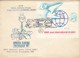 6231FM- INTERNATIONAL YEAR OF PEACE, SPECIAL COVER, 1986, ROMANIA - Covers & Documents