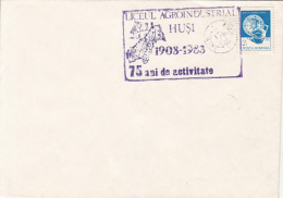 69798- HUSI AGRO-INDUSTRIAL HIGH SCHOOL, GRAPES, SPECIAL POSTMARK ON COVER, POTTERY STAMP, 1983, ROMANIA - Covers & Documents