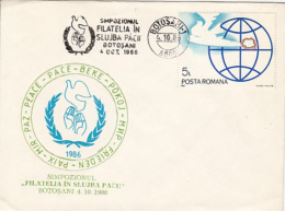 69825- PEACE, DOVE, SYMPOSIUM, SPECIAL COVER, 1986, ROMANIA - Covers & Documents