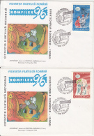 69837- INTERNATIONAL YEAR OF YOUTH, CHILDRENS DRAWING, SPECIAL COVER, 2X, 1996, ROMANIA - Lettres & Documents