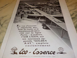 ANCIENNE PUBLICITE ECO ESSENCE AVION GOLDEN RAY 1929 - Advertenties