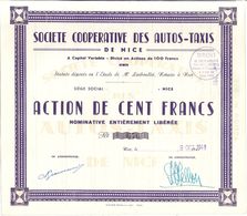 SOCIETE COOPERATIVE DES AUTOS-TAXIS DE NICE -ACTION DE CENT FRANCS -1949 N°676 - Cars