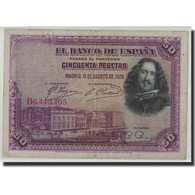 Billet, Espagne, 50 Pesetas, 1928, 1928-08-15, KM:75b, B+ - 50 Peseten