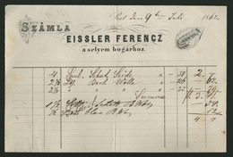 91559 Eissler Ferenc "a Selyem Bogárhoz" Korai Fejléces Céges Számla, 1862. Pest , Váczi Utca  /  Ferenc Eissler Early L - Reclame