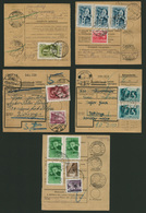 91591 1955. MUNKA Bélyegek Teljes Szállítóleveleken, Ritka 9db-os Tétel!   /  1955 WORK Stamps On Complete Parcel P.card - Colis Postaux