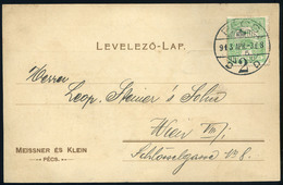 91014 PÉCS Céges Levelezőlap, Budapestre Küldve, Meissner és Klein - Used Stamps