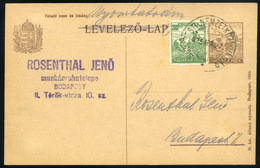 91016 BUDAPEST 1925. Céges Kiegészített Díjjegyes Lap, Rosenthal - Oblitérés