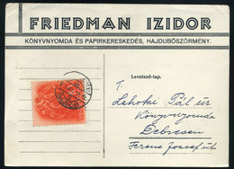 91021 HAJDÚBÖSZÖRMÉNY 1938. Céges Levelezőlap, Friedman Izidor - Oblitérés