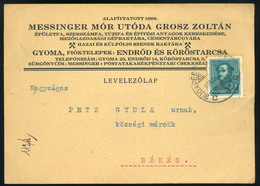 91025 GYOMA 1934. Céges Levelezőlap , Messinger, Grosz - Usado