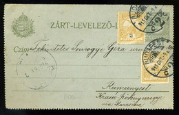 92834 BUDAPEST 1915. 6f Zárt Díjjegyes Lap 2*2f Kiegészítéssel Rumunyestre Küldve - Used Stamps