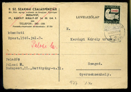 92831 BUDAPEST 1946.07.11.Levelezőlap Egybélyeges 100 000 Billió P, Galambos Bérmentesítéssel Szegedre Küldve! Komoly In - Lettres & Documents