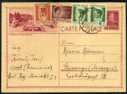 91371 ROMÁNIA 1946. Kiegészített,inflációs  Díjjegyes Lap Norvégiába  Küldve - Covers & Documents