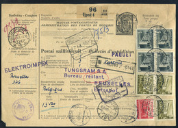 91423 ÚJPEST 1956. Tungsram, Csomagszállító , Épületek, Nyolc Bélyeges Bérmentesítéssel Belgiumba Küldve - Used Stamps