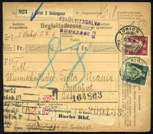 91405 SVÁJC 1916. Csomagszállító Az Uránia Színházba Budapestre Küldve , Cenzúrázva!  /  SWITZERLAND 1916 Parcel Postcar - Storia Postale