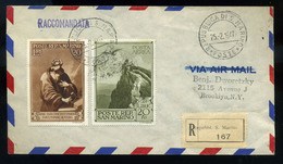 92981 SAN MARINO 1947. Dekoratív Ajánlott Levél Az USA-ba Küldve - Covers & Documents