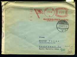 92102 NÉMETORSZÁG 1940. Regensdorf, Francotyp , Cenzúrázott Levél, Bayerischer Lloyd ,Budapestre Küldve, A Weisz Manfréd - Storia Postale