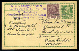 92091 AUSZTRIA 1916. I. VH Díjjegyes Levlap Kórházból - Kórházba Küldve.Érdekes! - Covers & Documents