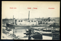 92201 ESZÉK 1910. Téli Kikötő, MKÁ Dráva Kotró Uszály Régi Képeslap / Zimska Luka / Winterhafen / Winter Port, Barge, Dr - Hongrie