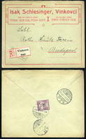 91580 VINKOVCE 1914. Dekoratív, Ajánlott Céges Levél Budapestre. Schlesinger  /  VINKOVCE 1914 Decorative Reg. Corp. Let - Gebraucht