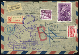 91143 BUDAPEST 1957. Dekoratív Ajánlott Légi Levél Írországból Visszaküldve  /  BUDAPEST 1957 Decorative Reg. Airmail Le - Usado