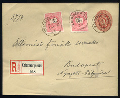 91139 KOLOZSVÁR 1893. Ajánlott Kiegészített Díjjegyes Boríték Budapestre  /  KOLOZSVÁR 1893 Reg. Uprated Stationery Cov. - Used Stamps