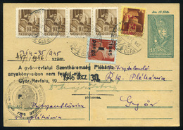 90974 BUDAPEST 1945. 08. Vegyes Kiegészítésű Inflációs Levelezőlap Győrbe Küldve  /  BUDAPEST 1945.08. Mix. Uprate Infla - Used Stamps