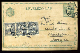 92512 BUDAPEST 1918. 5f Díjjegyes Lap, 3*1f Kiegészítéssel, Nagyszebenbe Küldve A Tébolydába  /  BUDAPEST 1918 5f Statio - Used Stamps