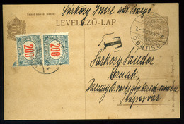 92514 CSURGÓ 1922. Díjjegyes Levlap, Kaposvárra Küldve, 2*200f Portózással  /  CSURGÓ 1922 Stationery P.card To Kaposvár - Used Stamps