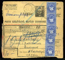 92711 DÚZS 1946.05.03. Inflációs Csomagszállító Lovasfutár Bélyegekkel Bérmentesítéssel Budapestre - Used Stamps