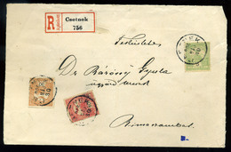 92695 CSETNEK 1906. Háromszínű Ajánlott Levél Rimaszombatra Küldve - Used Stamps