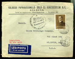92680 KALOCSA 1939. Céges, Köznapi Légi Levél , Horthy 2P Egyes Bérmentesítéssel Az USA-ba Küldve - Used Stamps