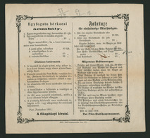 91584 PEST 1861. "Egyfogatu Bérkocsi " érdekes Kétnyelvű Nyomtatott Tarifatáblázat és Szabályok  /  PEST 1861 "single Ho - Ohne Zuordnung