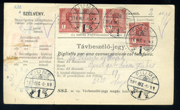 92969 FIUME 1916. Kétnyelvű, Olasz-magyar Távbeszélő Jegy 4*1K  Ritka!  /  FIUME 1916 Bilingual Italian-Hun. Telephone T - Used Stamps