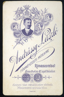 91539 RIMASZOMBAT 1890. Cca. Andrássy László : Ismeretlen Nő, Régi Visit Fotó, Szép Verso  /  RIMASZOMBAT Ca 1890 László - Sonstige & Ohne Zuordnung