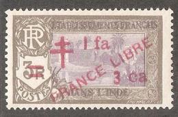 French India 1943, 1fa3ca On 3r, Scott 206, VF MLH*OG (FC-4) - Neufs