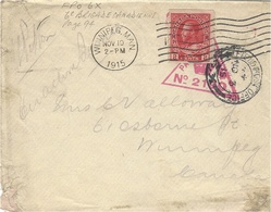 1915- WWI -  F P O    6 X  ( 6è Brigade )  + Censor 2180 + Affr. 2 Cents à L'arrivée à Winnipeg - Storia Postale