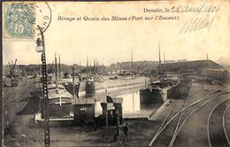 Denain - Rivage Et Quais Des Mines (Port Sur L'Escaut) (animée, Batellerie, Rail 1906) - Péniches