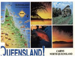 (795) Australia - QLD  - Cairns With Map (with Stamp At Back Of Card) - Great Barrier Reef