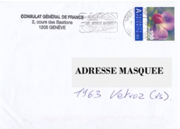 Lettre Voyagé En Suisse Envoyée Par Le Consulat Général De France, 2 Cours Des Bastions 1205 Genève, Oblitéré 1200 Genèv - Lettres & Documents