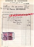 69- TARARE - FACTURE PIERRE DEVEDEUX- ENTREPRISE CAMIONNAGE-TRANSPORTS TOUS PAYS- 1943 - Transporte