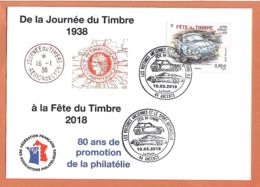 Carte De La Journée Du Timbre 2018 ( Les Voitures Anciennes Et Le Sport ) - 2010-2019