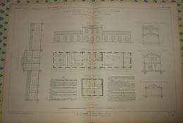 Plan De Type De Bâtiment De Voyageurs Pour Station De 1ère Classe Du Chemin De Fer D'Ancône à Bologne. 1861 - Travaux Publics