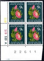 South Africa - 1973 Definitive 9c Protea Control Block Pane A (**) - Blocks & Sheetlets